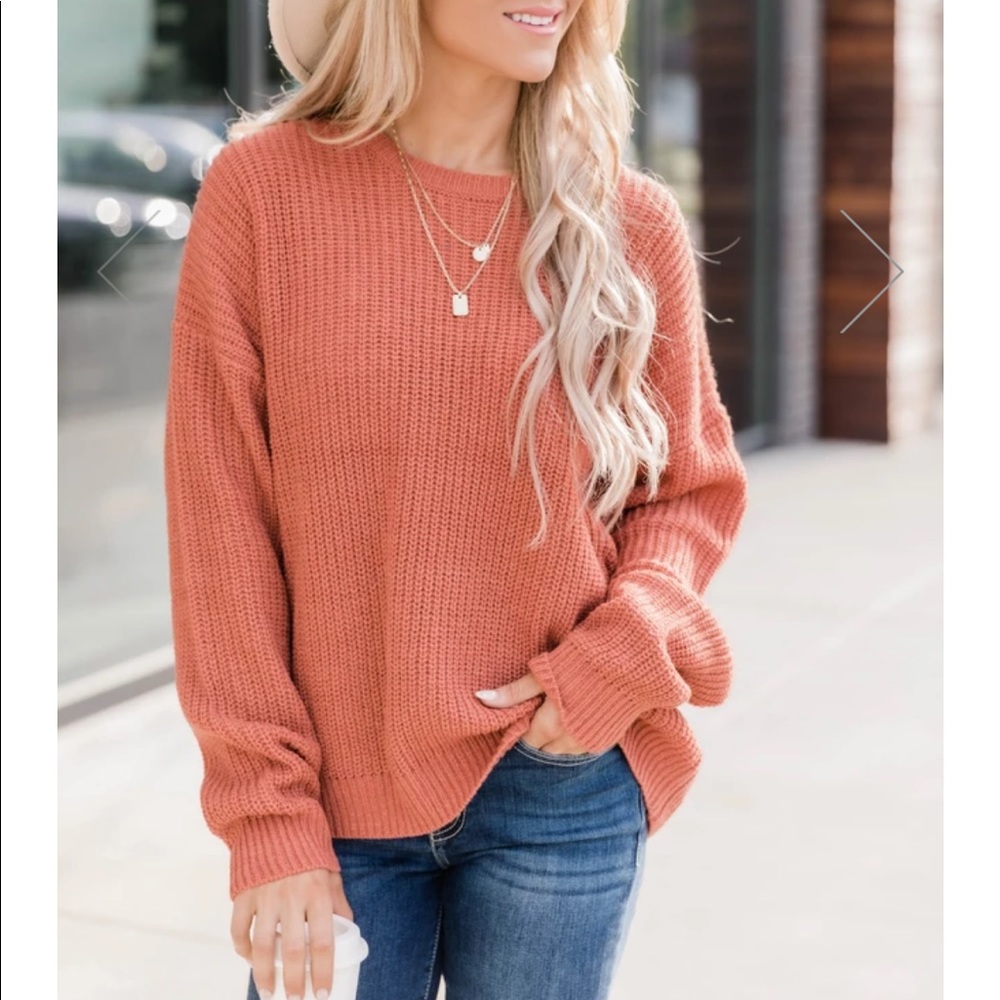 Small DREAMING AT DUSK SWEATER in RUST Orange by Pink Lily - Picture 2 of 6